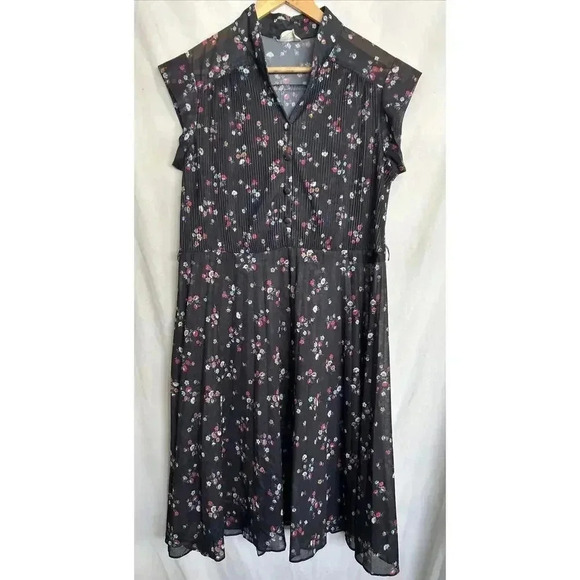 Vintage Queens Row Sheer Dress Fit Flare Punk Secretary Pleated Black Size M/L - Picture 1 of 11